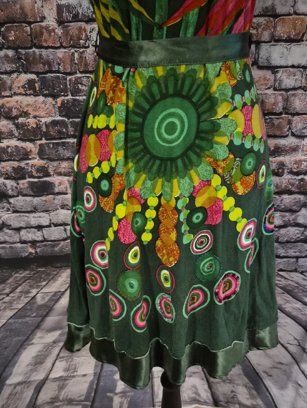 Desigual Green Floral and Pink Accent Midi Dress - Picture 5 of 10